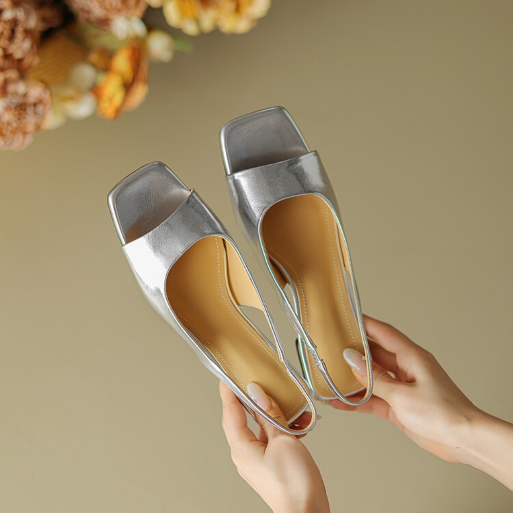 Metallic Heel Sandal - Wygodne miękkie wkładki Metaliczne mule na