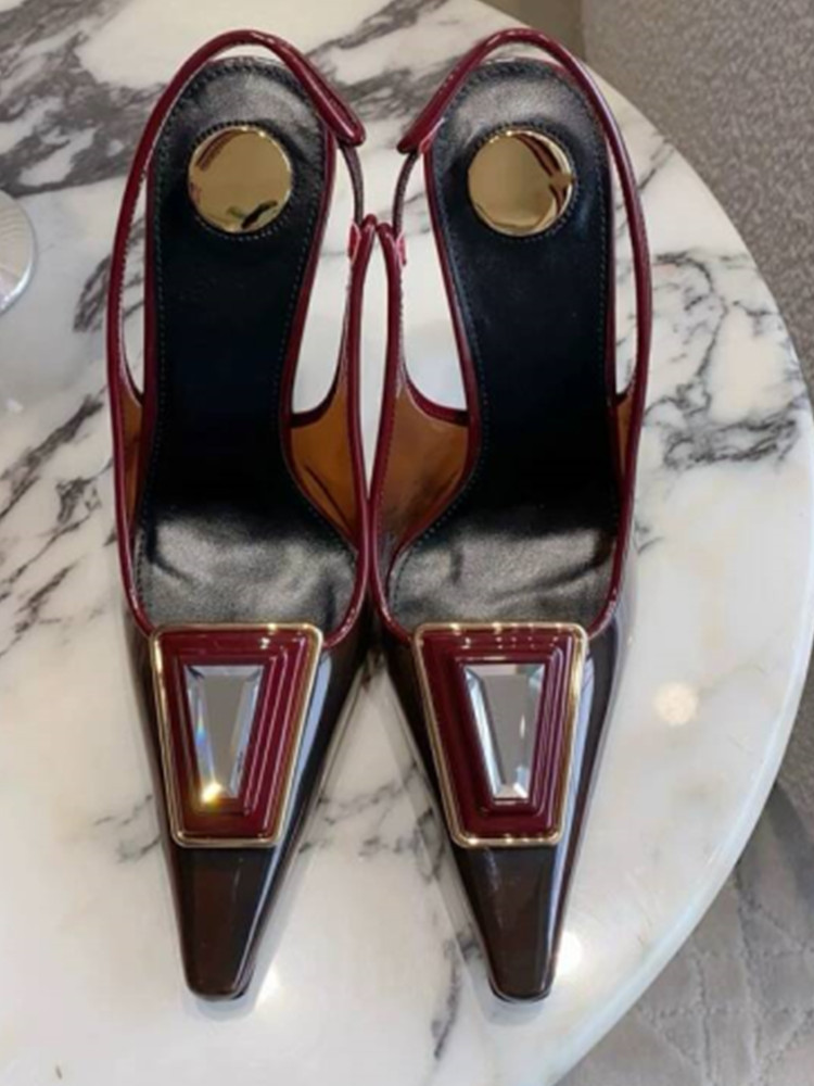 Metallic Heel Sandal - Damskie przezroczyste czółenka z PVC z