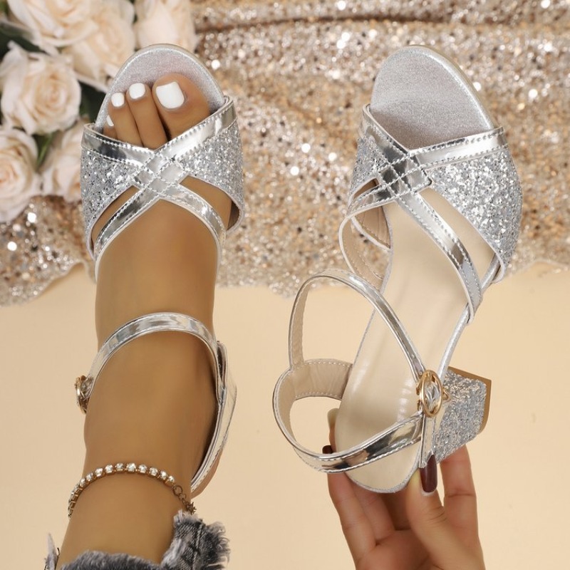 Damskie sandały na słupku, zło – Metallic Heel Sandal recenzja i cena