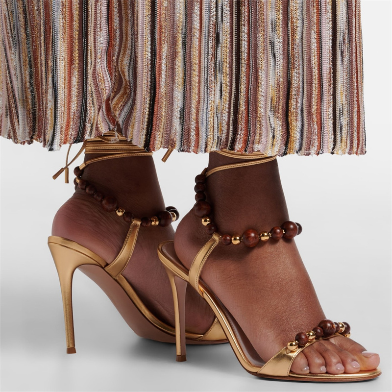 Retro luksusowe brązowe skórza – Metallic Heel Sandal recenzja i cena